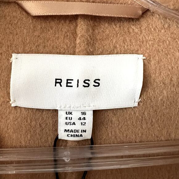 Reiss Lucia Double-Breasted Wool-Blend Coat in Camel Beige Size 12 NWT - Picture 7 of 14
